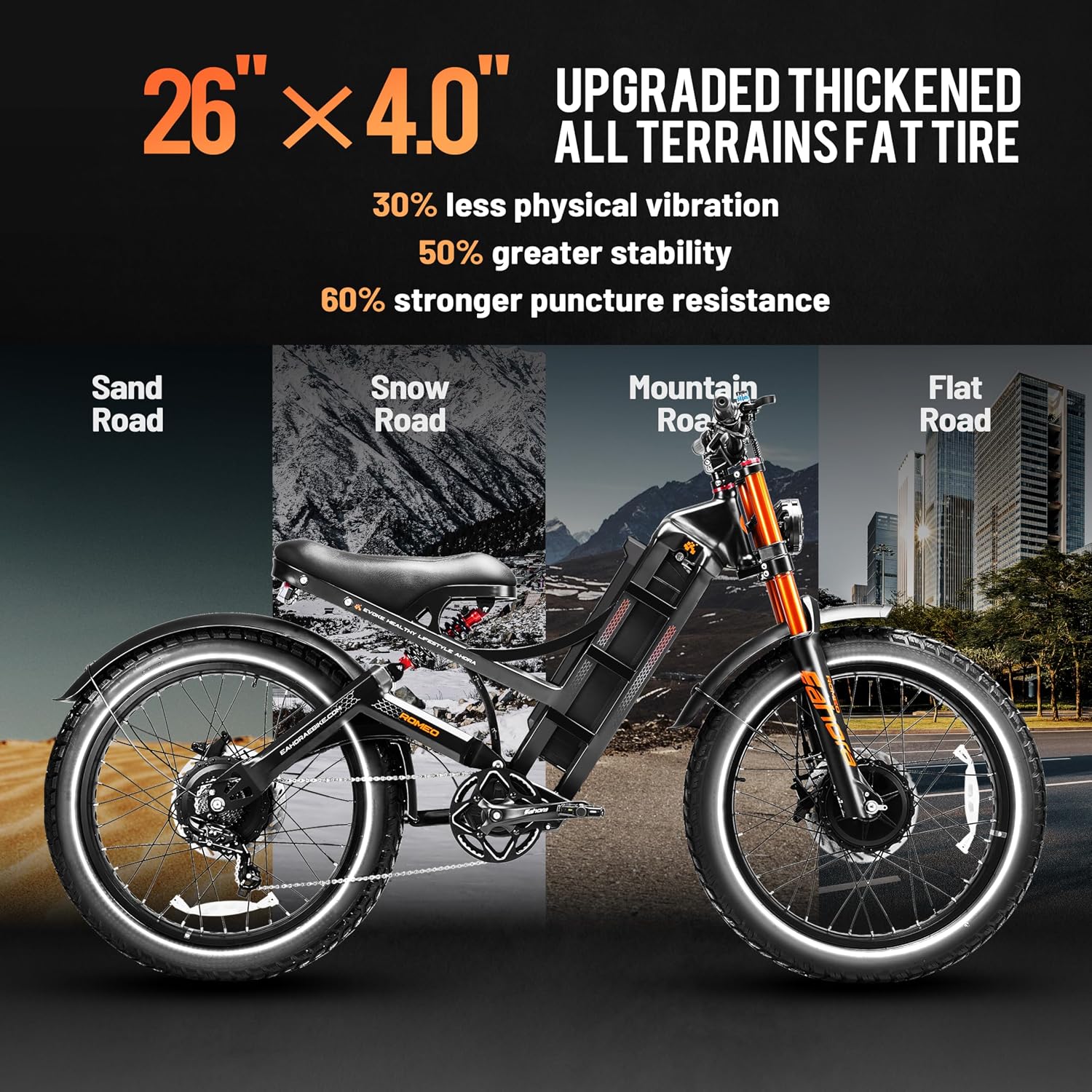 eAhora 2026 Romeo Pro 3/2 50-46Mph Electric Bike for Adults 5600W/4000W/2500W Dual Motor Ebike 60V/80Ah 52V/70Ah Long Range Fat Tire Full Suspension Electric Mountain Bicycle
