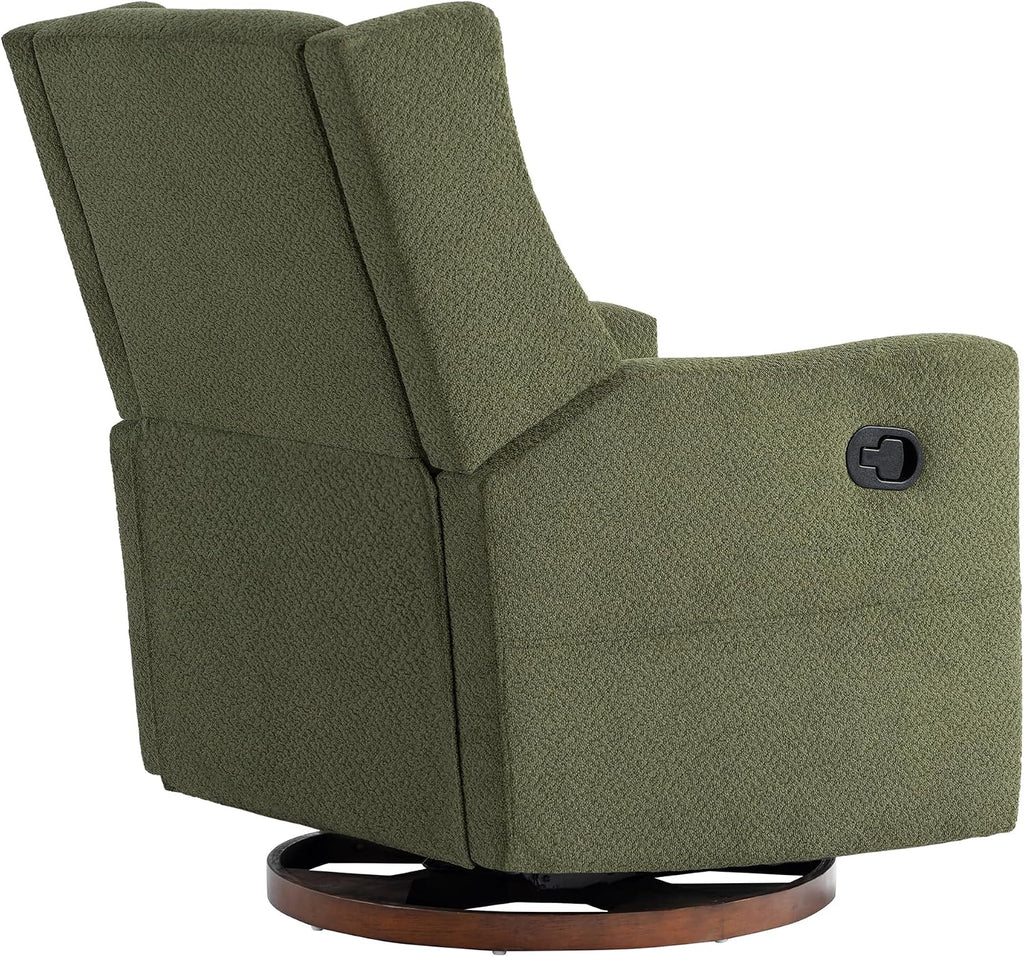 KISLOT Swivel Rocker Recliner Chair, Nursery Glider Recliner with Wood Base Manual Rocking Comfy Upholstered Fabric Reclining Single Sofa for Nursery Bedroom Living Room