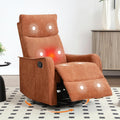 Manual 360° Swivel Rocker Recliner Chair for Adults, Overstuffed Glider Chair for Nursery with Vibration Massage and Heat, Comfy Soft Fabric Glider with Side Pockets for Living Room, Orange