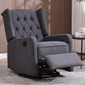 HRVEOCEI Glider Recliner Nursery Chair, Cozy Linen Rocking Chair Nursery Recliner with Adjustable Button Backrest and Footrest, Swivel Recliner Chair for Living Room, Bedroom, Office (Dark Gray)