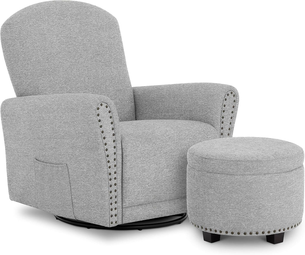 Evolur Vienna Swivel Glider with Ottoman, FSC Certified, Greenguard Gold and JPMA Certified Glider Rocking Chair, 360° Swivel Motion, Ergonomic Design Nursery Glider, Cobblestone