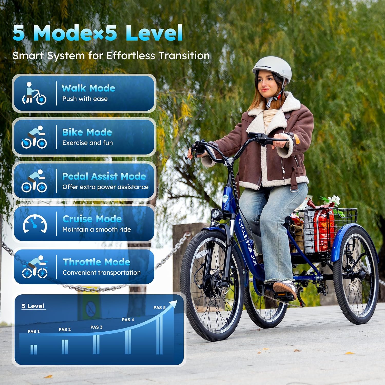 Electric Tricycle for Adults, 7-Speed Electric Trike with 48V 624WH Removable Battery, 70Miles Long Lasting Range in PAS 1, 18.6Mph Max, 3 Wheel Electric Bike, Dual Disc, 24'