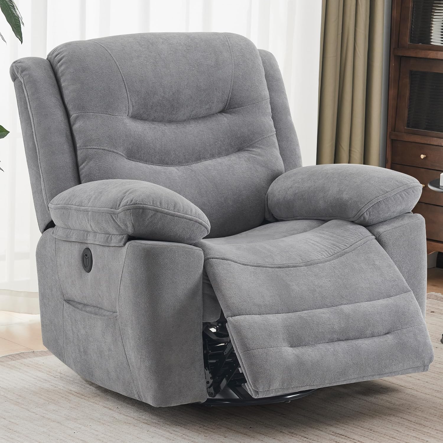 Ketaiyou Power Swivel Rocker Recliner with Massage and Heat, USB Port, Infinite Position, Oversized Electric Glider Rocking Chairs Living Room, Soft Fabric Reclining Sofa Chair(Misty Gray)
