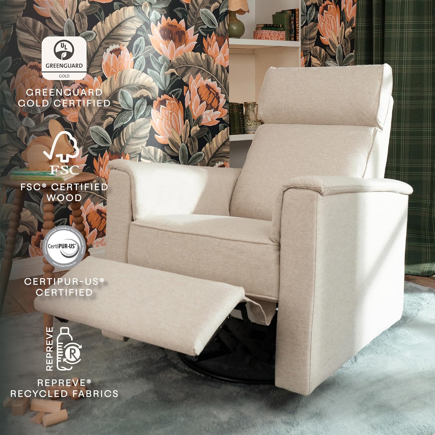 Namesake Willa Plus Power Glider Recliner w/Power Headrest in Performance Beach Eco-Weave, Water Repellent and Stain Resistant, Greenguard Gold and CertiPUR-US® Certified