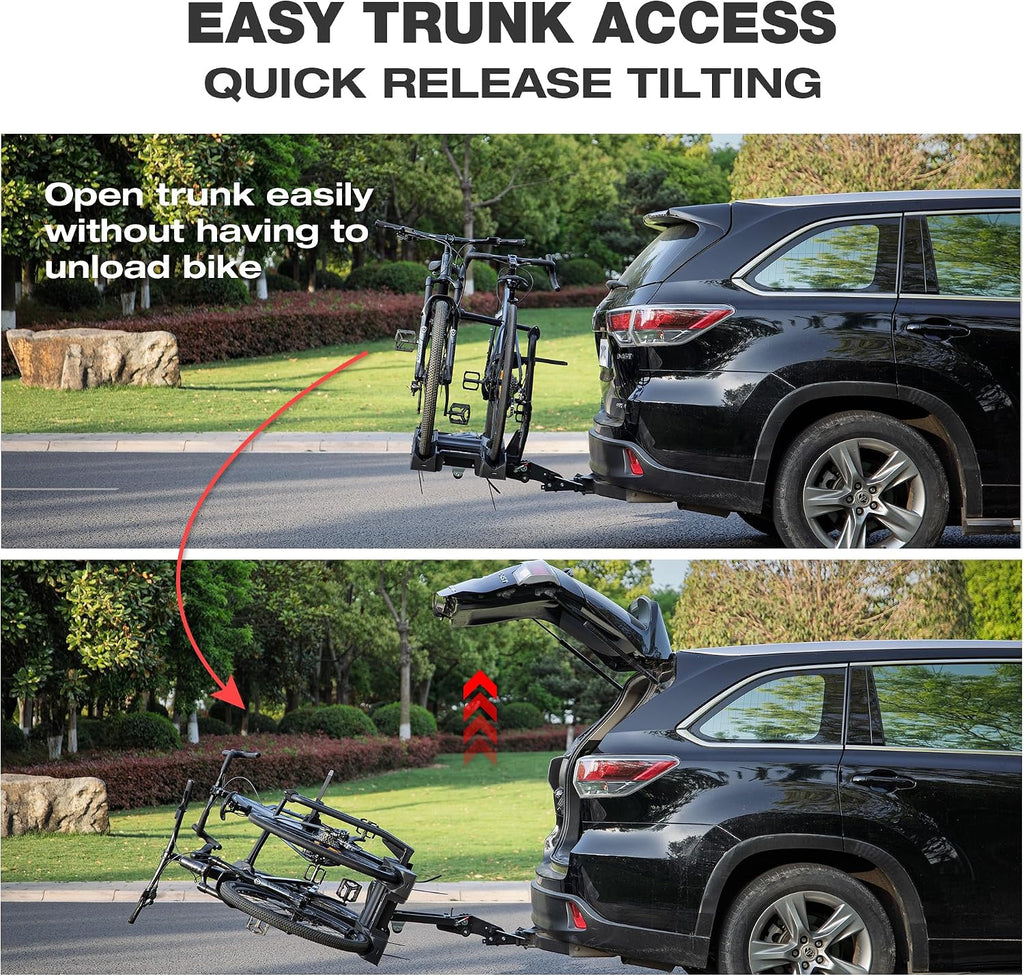 Hitch Bike Ebike Rack 200 Lbs Capacity- Tilting Folding Bicycle Car Racks - Bike Carrier Rack Fit Tires Up to 5' Wide for 2' Receivers On Cars, Suvs, Trucks, Trailers (Bike Carrier)