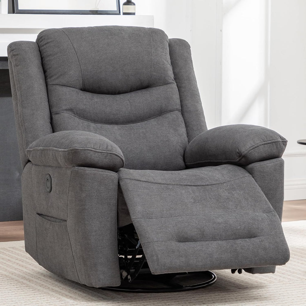 Ketaiyou Power Swivel Rocker Recliner with Massage and Heat, USB Port, Infinite Position, Oversized Electric Glider Rocking Chairs Living Room, Soft Fabric Reclining Sofa Chair (Dark Grey Fabric)