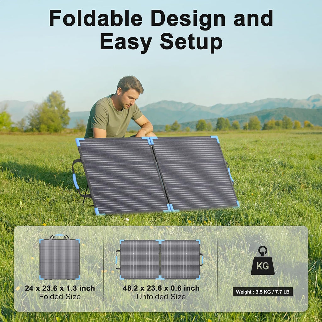 110W Bifacial Portable Solar Panel Suitcase, 23.5% High Efficiency ETFE Foldable Solar Charger for Power Station,IP68 Waterproof 2 Reinforced Kickstands for RV Camping Off-Grid Blackouts