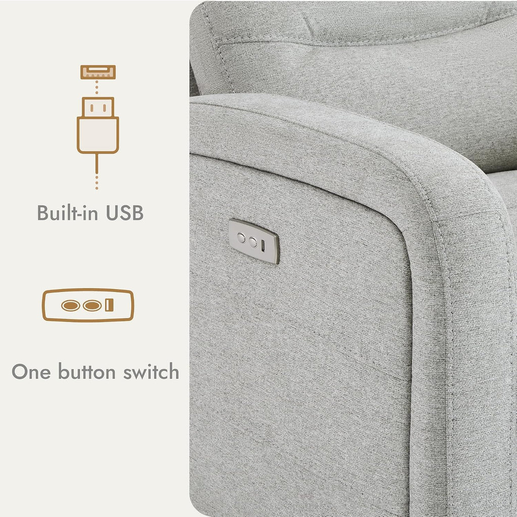 Watson & Whitely Swivel Power Recliner Glider Rocker, Small Recliner with Charging Port for Living Room, Fabric in Dove Grey