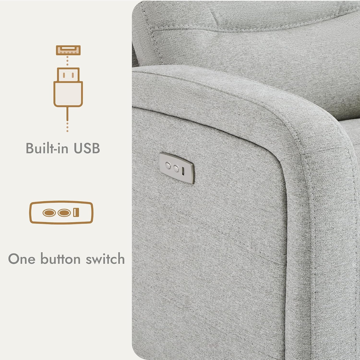 Watson & Whitely Swivel Power Recliner Glider Rocker, Small Recliner with Charging Port for Living Room, Fabric in Dove Grey