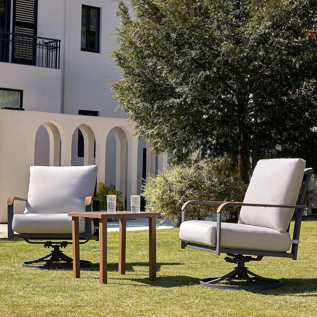 NATURAL EXPRESSIONS Outdoor Bistro Set,3 Piece Swivel Glider Rocking Chairs Patio Conversation Furniture Set with 2 Rockers,Metal Table,6' Thick Cushions for Backyard, Porch,Balcony,350lbs