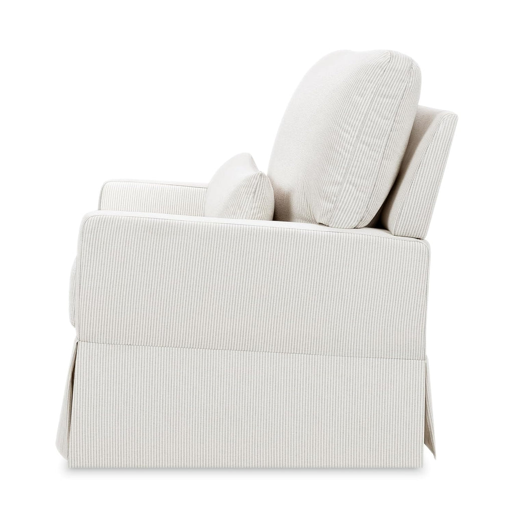 Namesake Crawford Pillowback Chair and a Half Comfort Swivel Glider in Fog Chatham Stripe Performance Eco-Weave, Water Repellent, Greenguard Gold & CertiPUR-US Certified