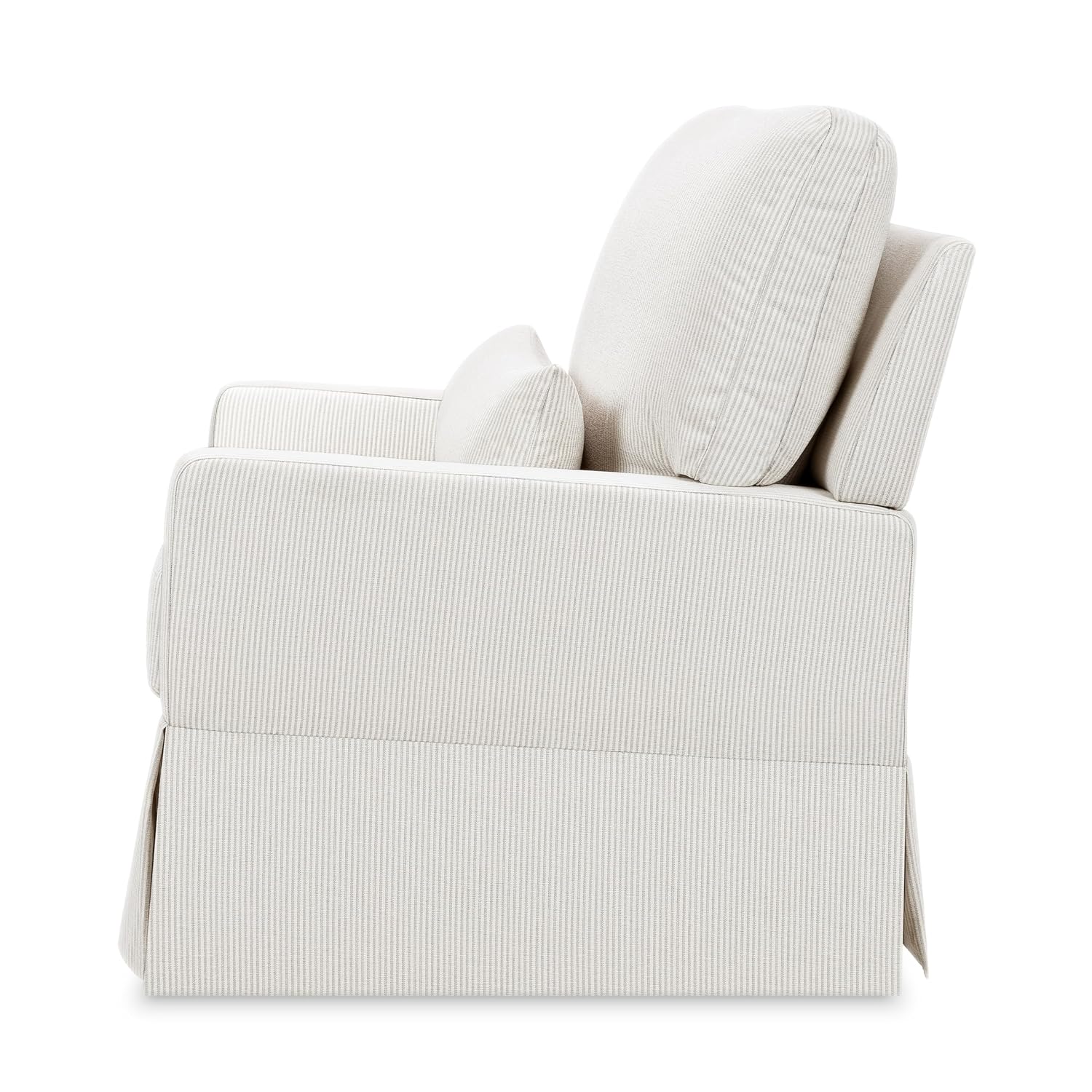 Namesake Crawford Pillowback Chair and a Half Comfort Swivel Glider in Fog Chatham Stripe Performance Eco-Weave, Water Repellent, Greenguard Gold & CertiPUR-US Certified