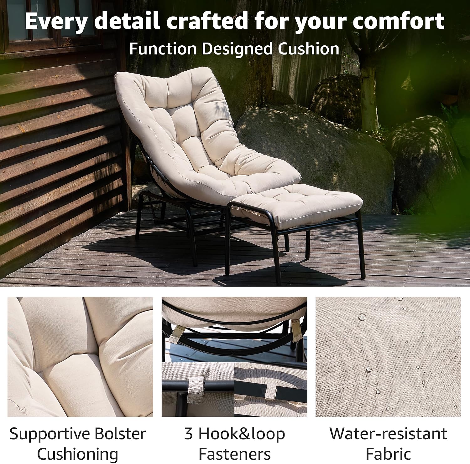 NATURAL EXPRESSIONS Lounge Chair Outdoor with Ottoman, 2-Piece Gentle Rocking Chaise Lounge Set, 4.7' Olefin Cushion & Sturdy Frame, Glider Rocking Chair for Indoor Outdoor Use