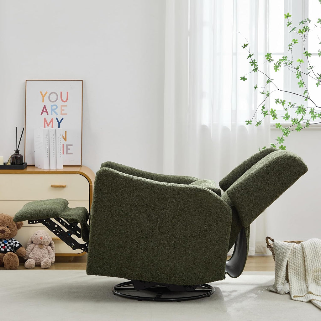 JIVOIT Modern Swivel Rocker Recliner Chair, 29.5'' Wide Wingback Swivel Rocker Recliner Chair, Linen Fabric Rocking Chair Nursery Chair for Living Room, Apartment (Seaweed Green/79)