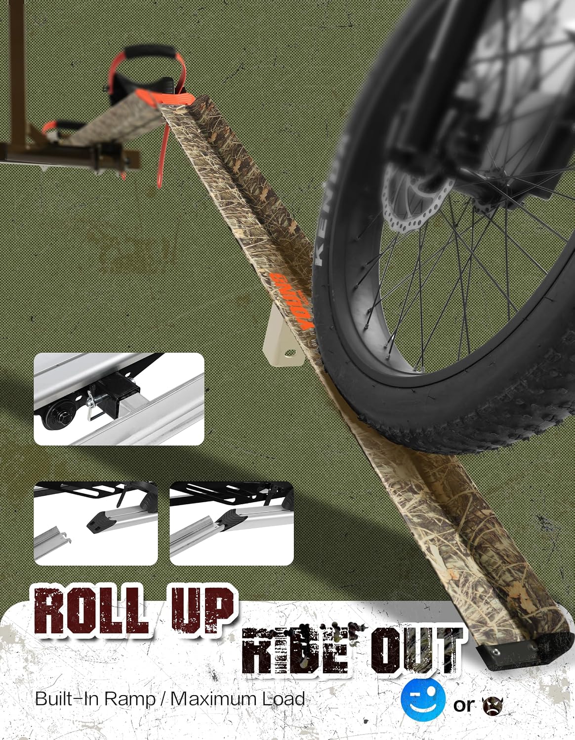 Young Bike Rack Hitch Mount for 2 E-Bikes, Fat Tire, Electric Bike Rack, Car, SUV, Truck, RV, Platform Carrier, 200lbs Capacity, Foldable, Anti-Wobble, Bike Holder, Cargo Rack, 2' Receiver, Camo