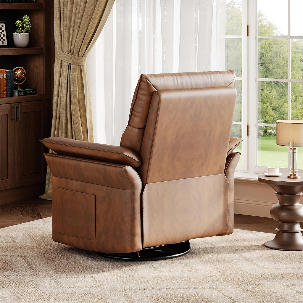 GarveeHome Power Recliner Chair, 270 °Swivel Rocking Glider with USB Charging Port, PU Leather Upholstered Fabric and Double-Layer Armrests, Nursery Chair for Living Room, Nursery (Wanult)