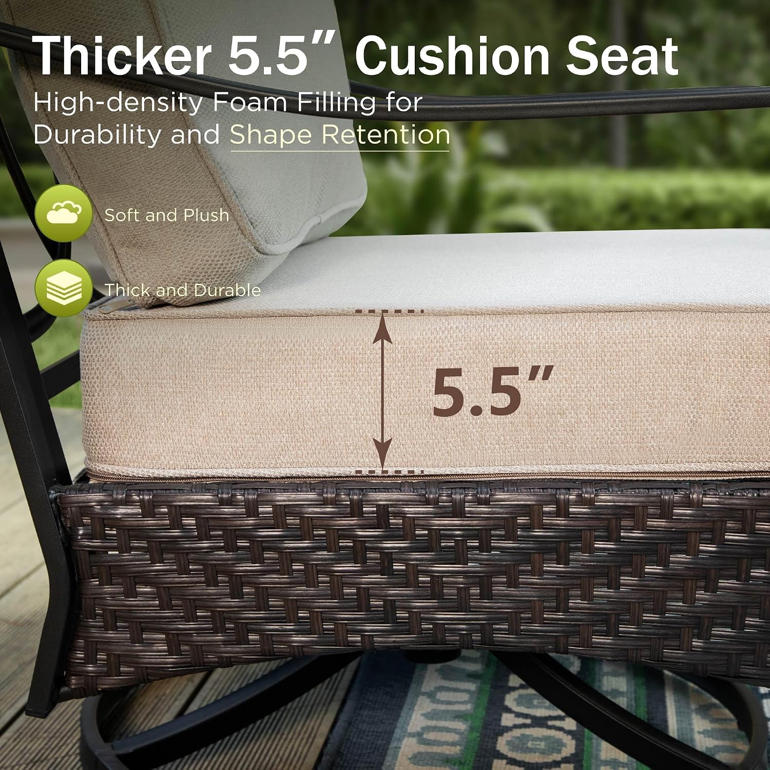 PHI VILLA Patio Rocking Chairs Set of 2, Outdoor Wicker Chairs with Thick Cushion, All Weather High Back Outdoor Furniture for Balcony Porch and Yard