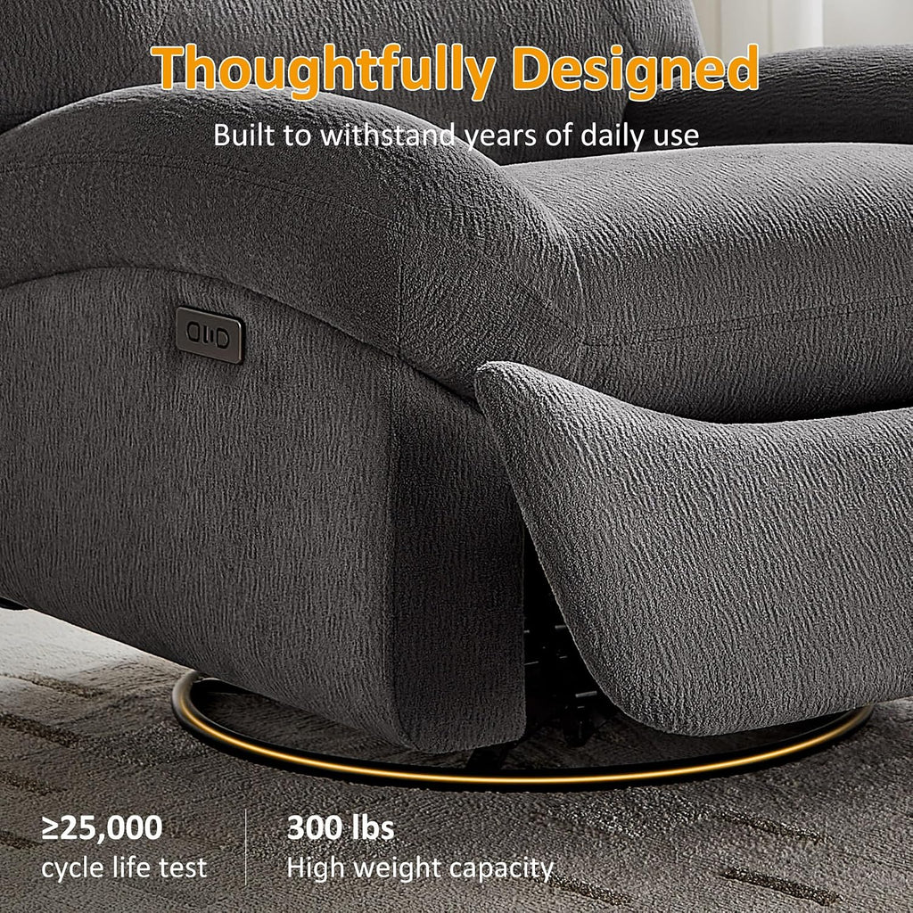 VANOMi Power Recliner Chair with Charging, 270° Swivel Glider Rocker, Electric Nursery Recliner for Living Room, Bedroom, and Office, Dark Gray, Set of 2