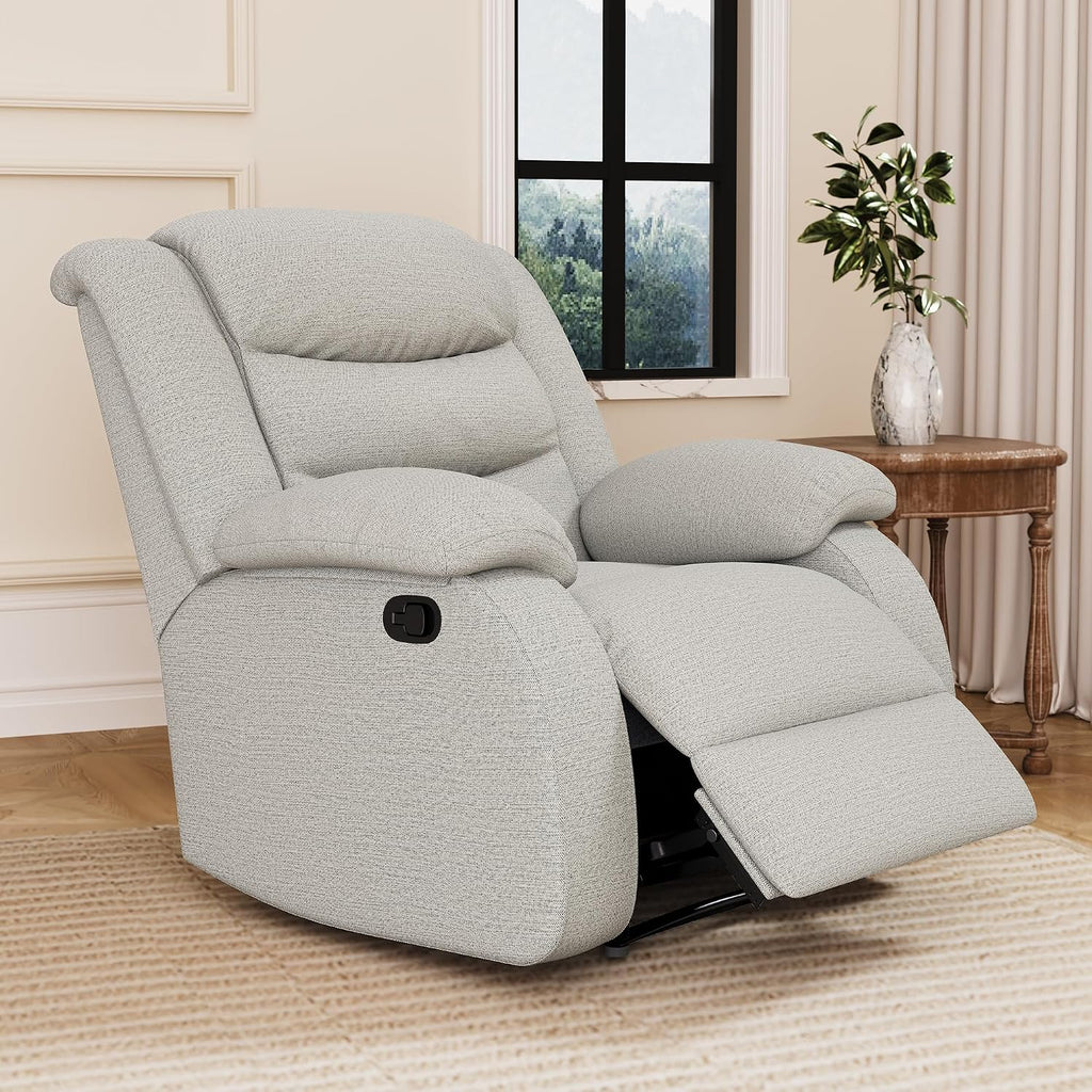 Oversized Fabric Recliner Chair, Overstuffed Manual Recliner Chair Single Sofa with Comfortable Arm and Backrest, Comfty Home Theater Seating for Living Room, Meeting Room, Bedroom, Light Grey