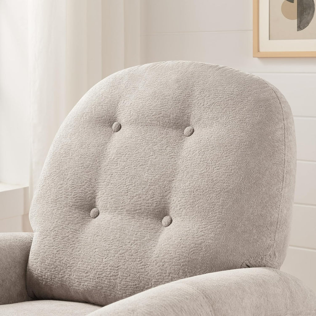 VANOMi 360 Swivel Rocker Recliner Chair, Nursery Rocking Chair with Tufted Backrest, Manual Recliner Chairs for Small Spaces, Upholstered Glider Nursing Chair for Living Room, Bedroom (Camel)