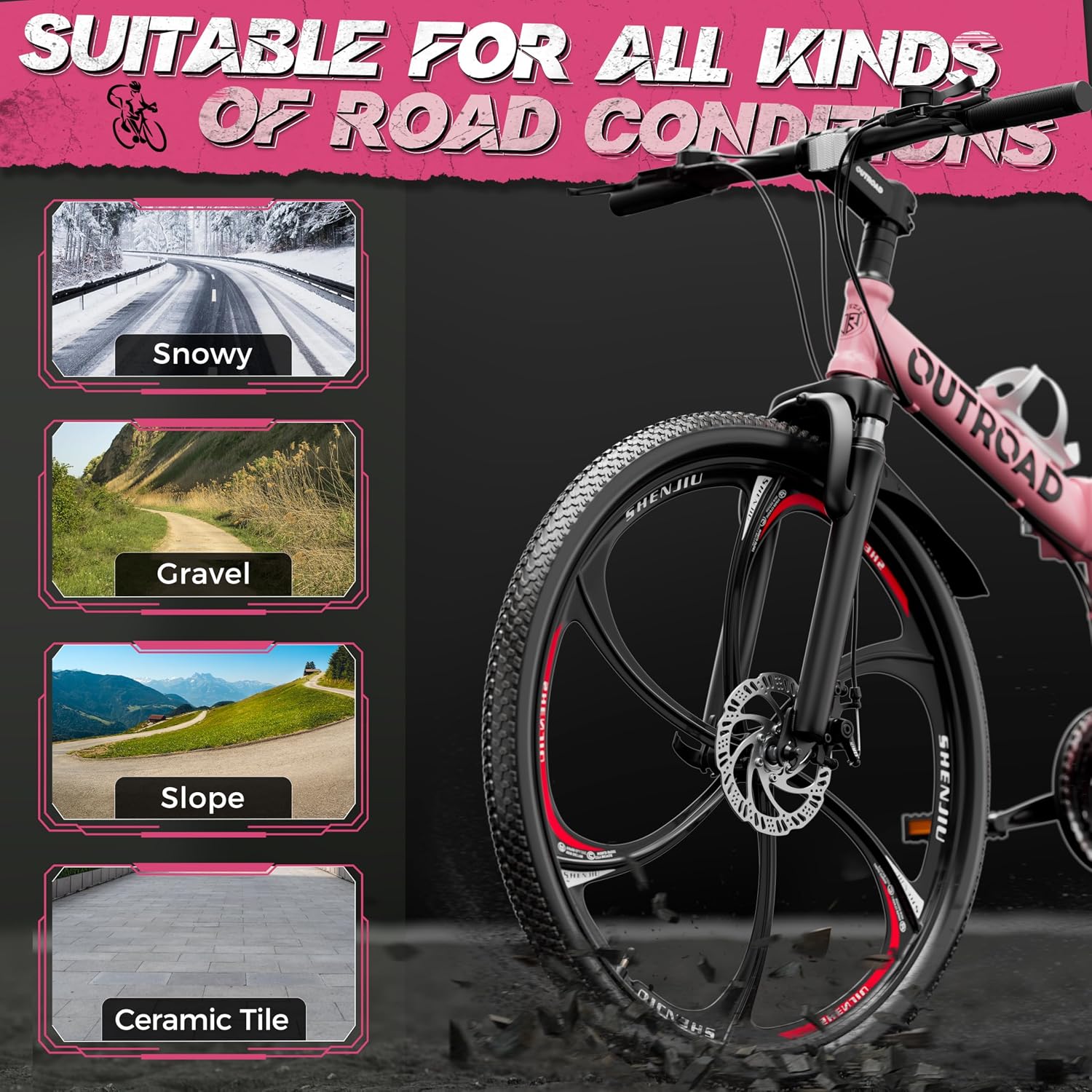 26 Inch Adult Folding Bikes/Mountain Bikes, 21 Speeds Mountain Bicycles with Full Suspension, Dual Disc Brake, High Carbon Steel Frame, Foldable Bike for Men/Women/Teen, Multiple Colors