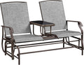 Yaheetech 2-Seat Outdoor Glider with Center Table, Patio Rocking Loveseat with Breathable Mesh Sturdy Metal Frame for Garden Pool Lawn, Gray