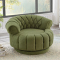 360° Swivel Accent Chair, Chenille Fabric Barrel Swivel Chair Round Club Chair with Curved Armrests & Thick Cushioning, Stylish Channel-Tufted & Diamond-Quilted Backrest for Living Room (Green,02)