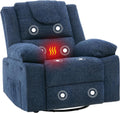 Rocking Nursery Glider Recliner Chair,360° Swivel Rock Recliner Chairs Single Sofa with Vibration Massage and Heating for Living Room/Bedroom,Blue