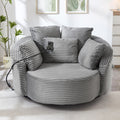 JIVOIT 360° Swivel Accent Chair with 5 Throw Pillows, Adjustable Phone Holder, Corduroy Fabric Round Sofa Chair Barrel Chair with Semi-Wraparound Design for Living Room, Office and Hotel (Gray,1)