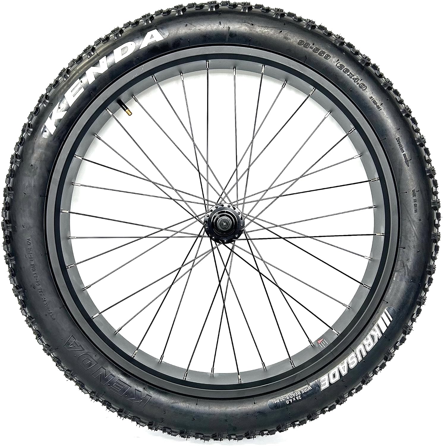 Electric Fat Bike Front Wheel 26''x4.0 with Tire Bearing Hub 12GA Spokes Black Alloy Aluminum Snow Bicycle fatbike Rim Wheel 26 Bolt On
