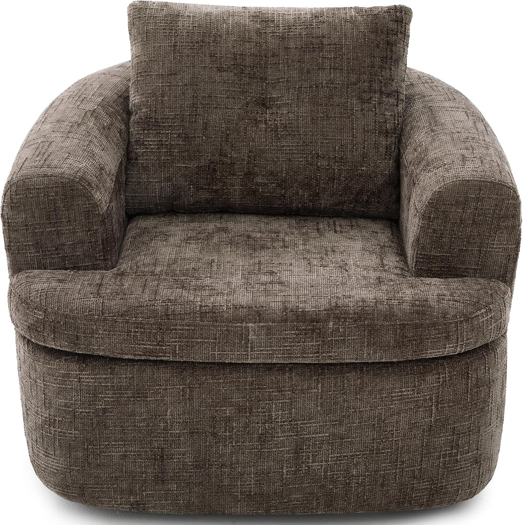 JIVOIT 360° Swivel Barrel Accent Chair, 36.6' Swivel Round Sofa Chair with Dual-Layer Cushion Design, Modern Upholstered Single Sofa for Living Room, Bedroom, Office and Hotel (Brown, 121)