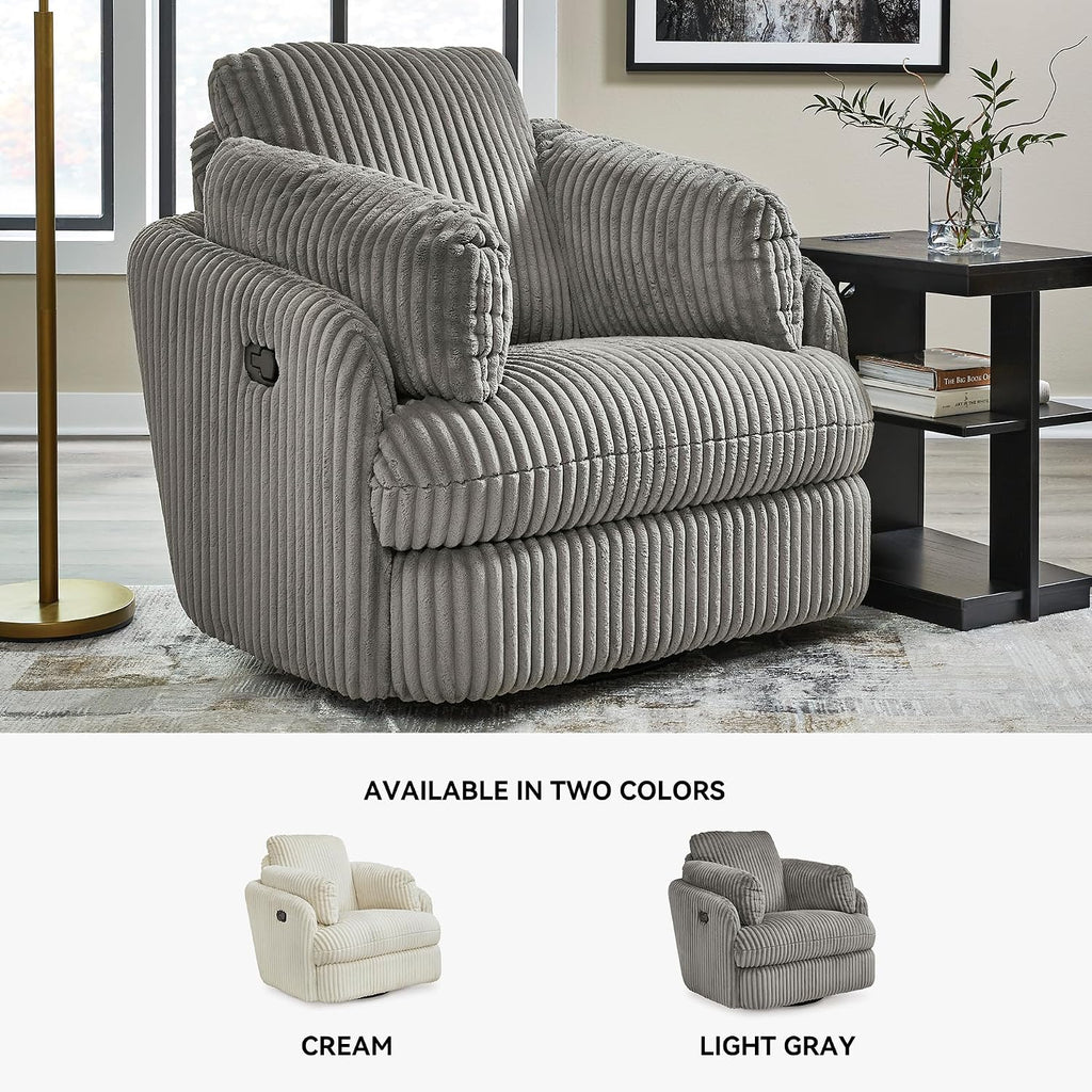 Signature Design by Ashley Tie-Breaker Swivel Glider Recliner, 2 Bolster Pillows, Hidden Storage, Fabric Upholstery, 41.38' W x 40.25' D x 39.75' H, Light Gray