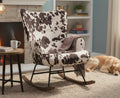 EALSON Nursery Rocking Chair Fabric Upholstered Rocker Chair Tufted Wingback Accent Chair with Wooden Base Modern Comfy Lounge Armchair for Bedroom Living Room, Cow