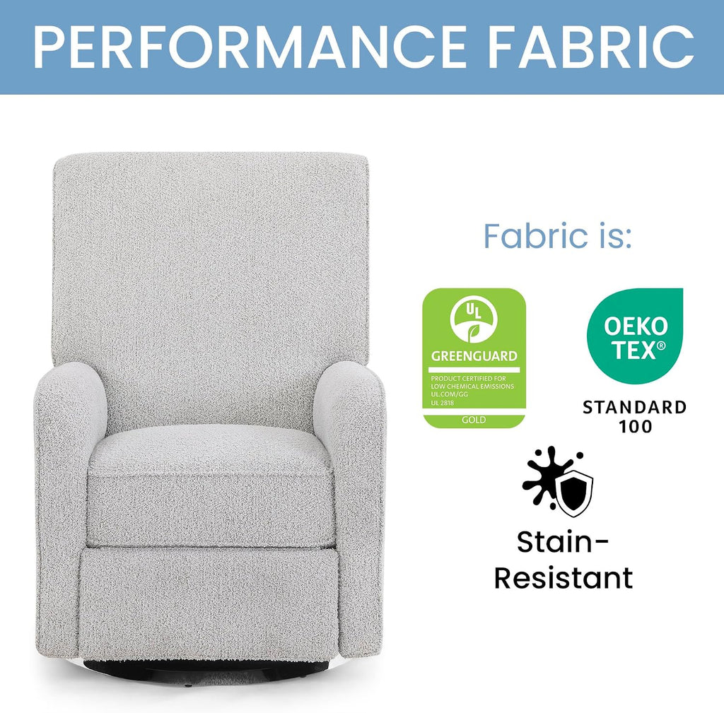 Delta Children Nest Nursery Swivel Recliner - Fabric is GREENGUARD Gold Certified and Oeko-TEX Standard 100 - Upholstered in a Unique Chenille Yarn for Blanket Like Softness, Fog