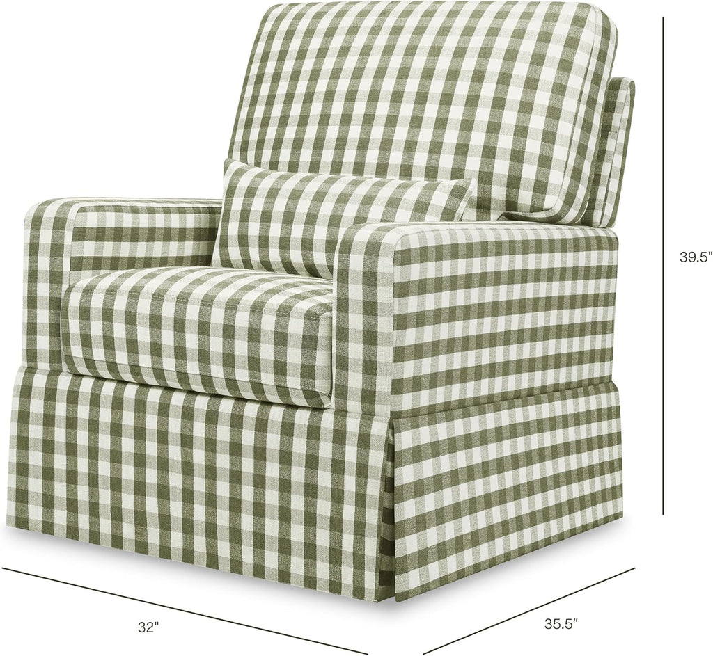 Namesake Crawford 360° Swivel Glider Nursery Chair - GREENGUARD Certified, Ultra Cozy Swivel Rocker - Versalite Glider Rocking Chair for Nursery, Living Room - Green Gingham