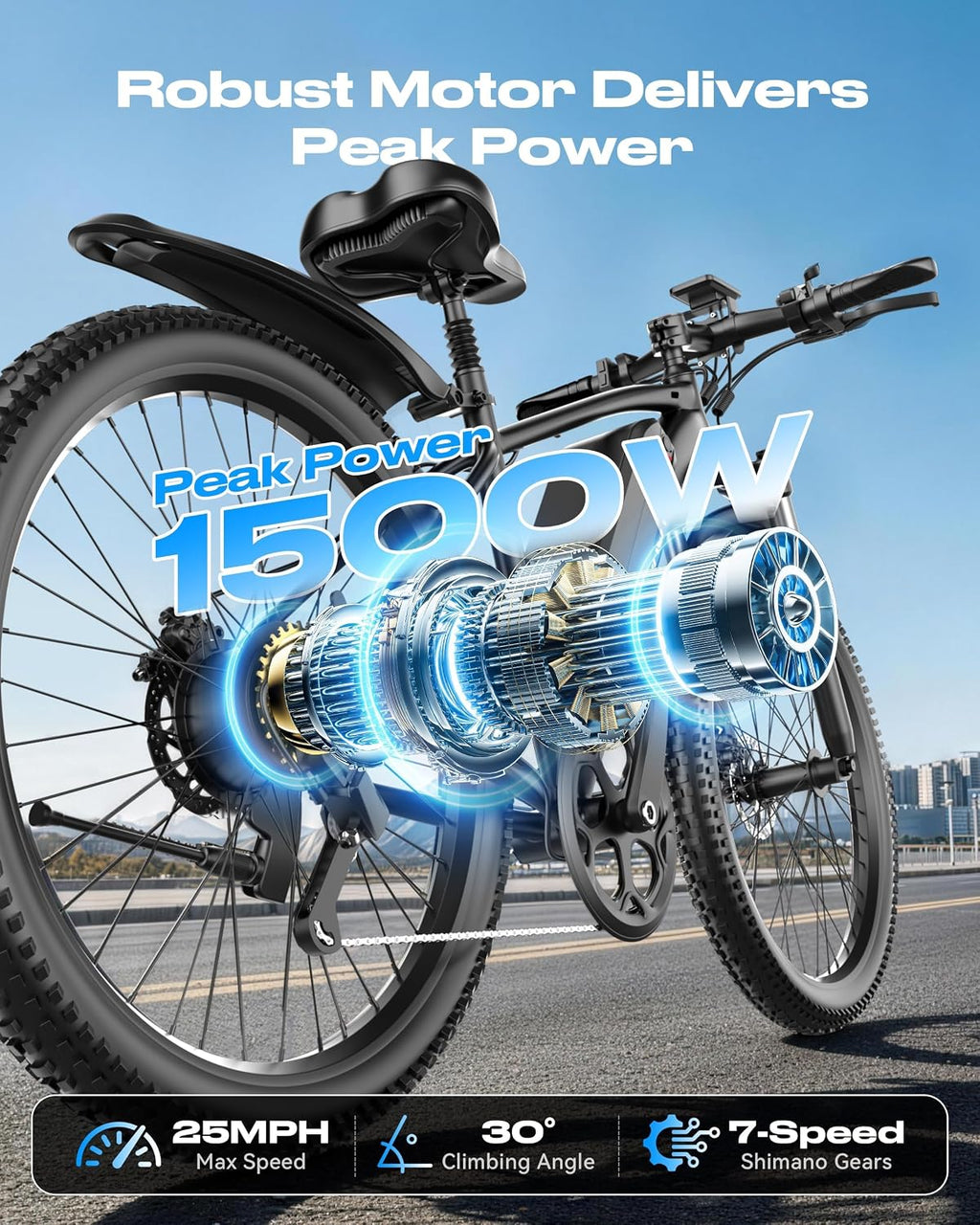 Electric Bike for Adults，1000W Electric Mountain Ebike，25MPH 40Miles,Electric Dirt Bike, 7-Speed, 26' Tires,Removable Battery, Shock Absorber, Commuter E-Bike.