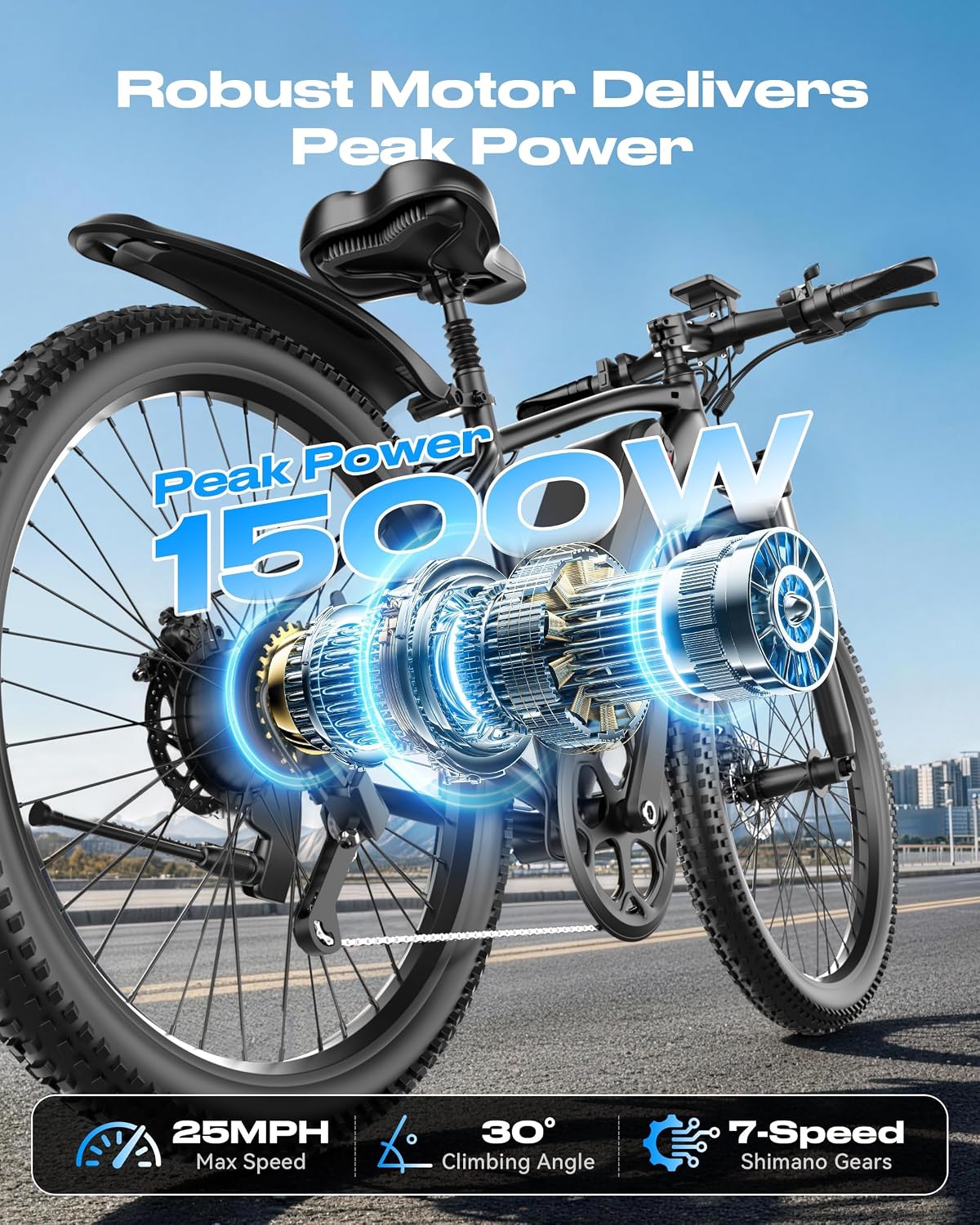 Electric Bike for Adults，1000W Electric Mountain Ebike，25MPH 40Miles,Electric Dirt Bike, 7-Speed, 26' Tires,Removable Battery, Shock Absorber, Commuter E-Bike.