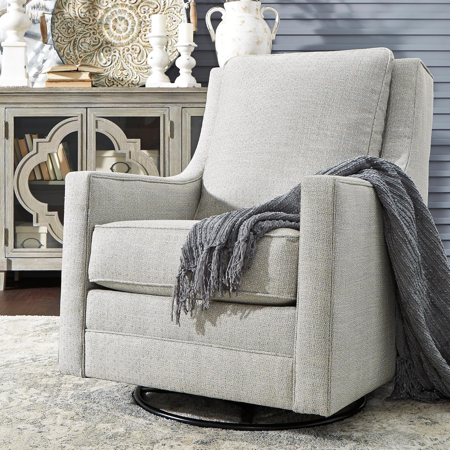 Signature Design by Ashley Kambria Contemporary Swivel Glider Nursery Accent Chair, Gray