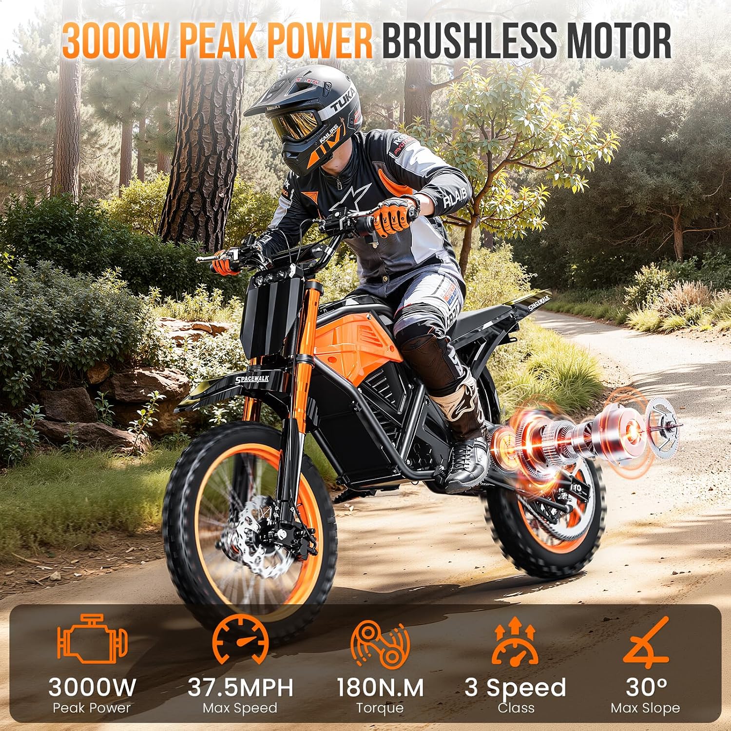 EILLEO Adult Electric Dirt Bike, Electric Mountain Bike with 3000W Brushless Motor - 37.5 MPH, 48V/20Ah Removable Battery, Hydraulic Brakes & Full Suspension Electric Motorcycle for Teens 13+