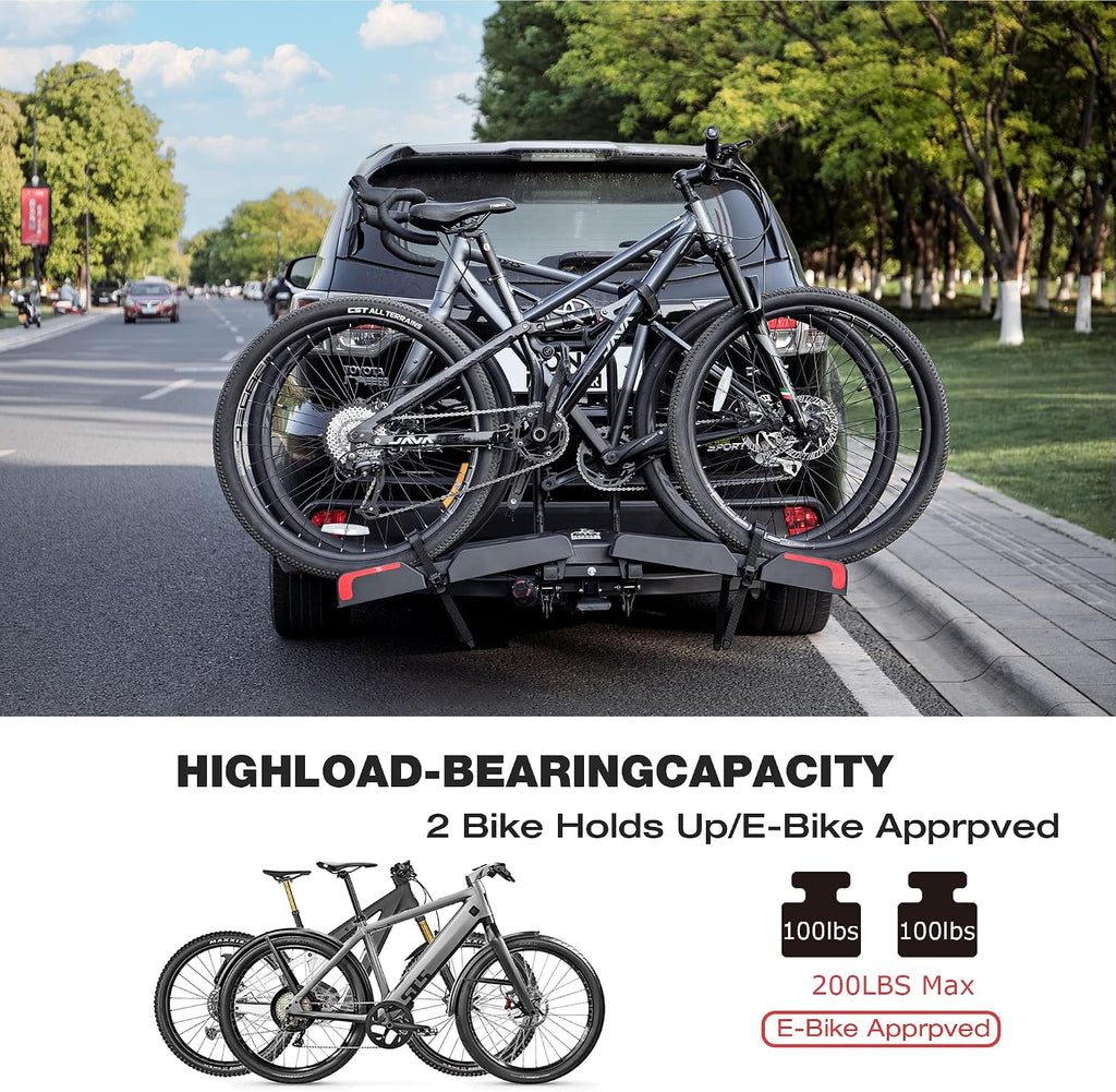 Hitch Bike Ebike Rack 200 Lbs Capacity- Tilting Folding Bicycle Car Racks - Bike Carrier Rack Fit Tires Up to 5' Wide for 2' Receivers On Cars, Suvs, Trucks, Trailers (Bike Carrier)