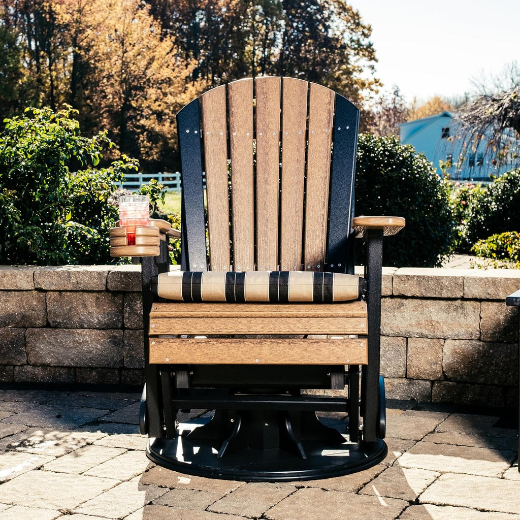 LuxCraft 2' Adirondack Outdoor Swivel Glider Chair, Patio Gliding Rocker, Swiveling Glider Rocking Chair for Outside (Antique Mahogany & Black)