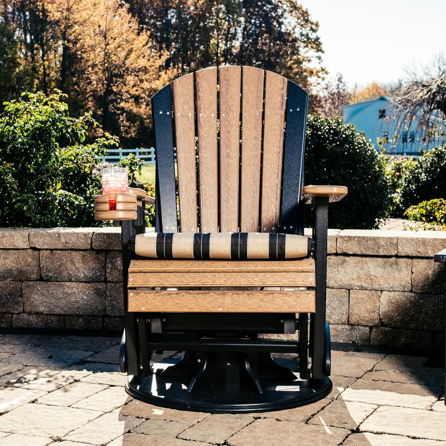 LuxCraft 2' Adirondack Outdoor Swivel Glider Chair, Patio Gliding Rocker, Swiveling Glider Rocking Chair for Outside (Antique Mahogany & Black)