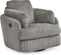 Signature Design by Ashley Tie-Breaker Swivel Glider Recliner, 2 Bolster Pillows, Hidden Storage, Fabric Upholstery, 41.38' W x 40.25' D x 39.75' H, Light Gray