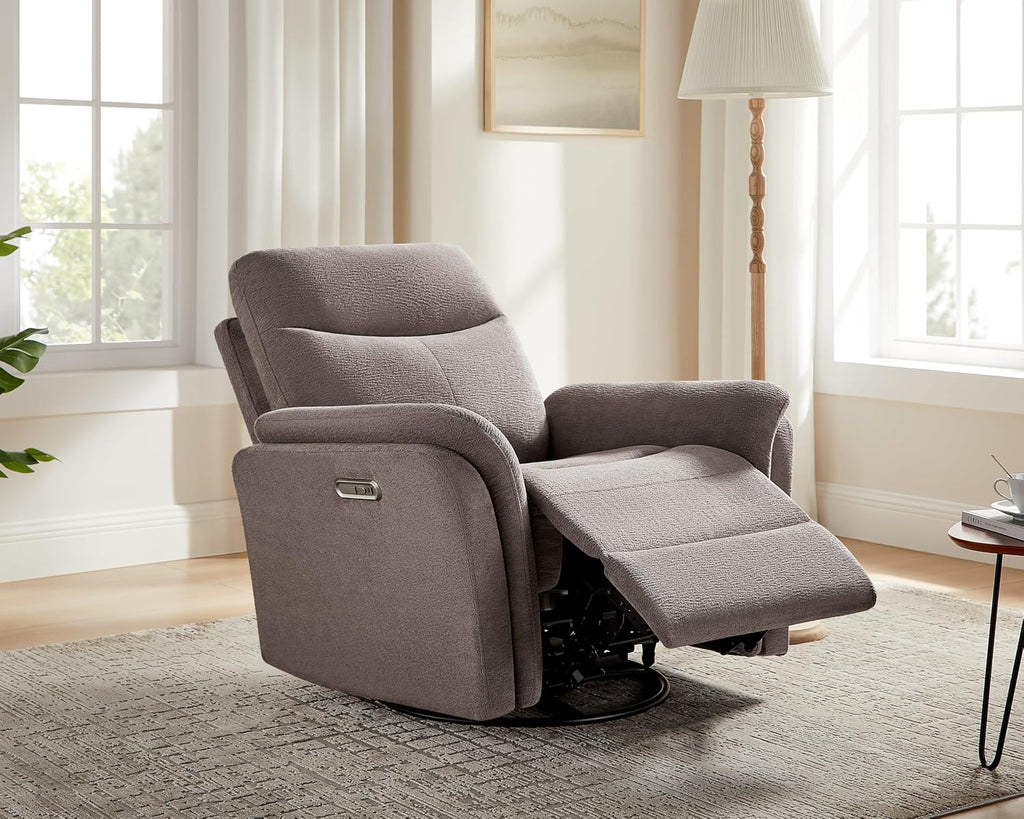 VANOMi Power Recliner Chair Swivel Glider, Electric Rocking Recliner Chairs with USB and Type-C Ports, Nursery Chair Recliner for Living Room, Bedroom, Apartment（Light Brown）