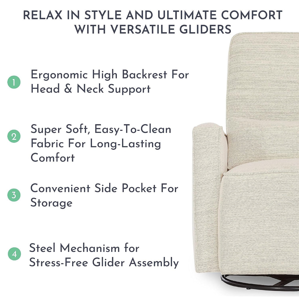 Evolur Holland Upholstered Plush Seating Glider Swivel, Glider Chair for Nursery in Thunder, Modern Nursery Glider, Tool-Free Assembly, Easy to Clean, Environmentally Conscious Glider