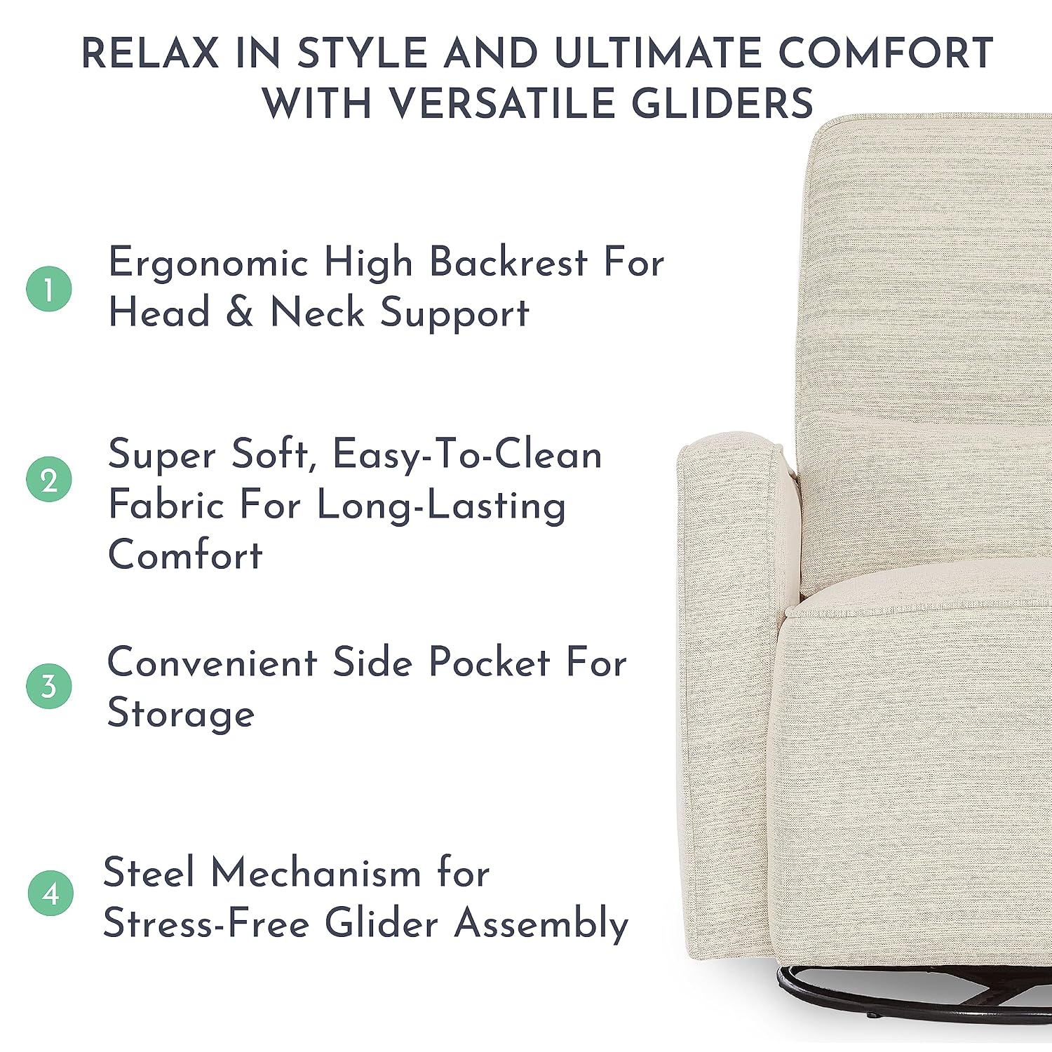 Evolur Holland Upholstered Plush Seating Glider Swivel, Glider Chair for Nursery in Thunder, Modern Nursery Glider, Tool-Free Assembly, Easy to Clean, Environmentally Conscious Glider