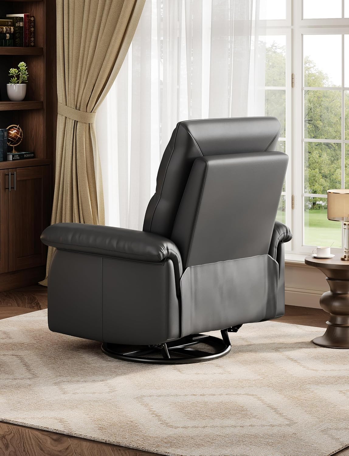 GAOMON Swivel Rocking Recliner Chair, Manual Leather Recliner Glider with Lumbar Support & Padded Armrest, Comfortable Rocker Nursery Single Sofa for Living Room and Bedroom (Black)