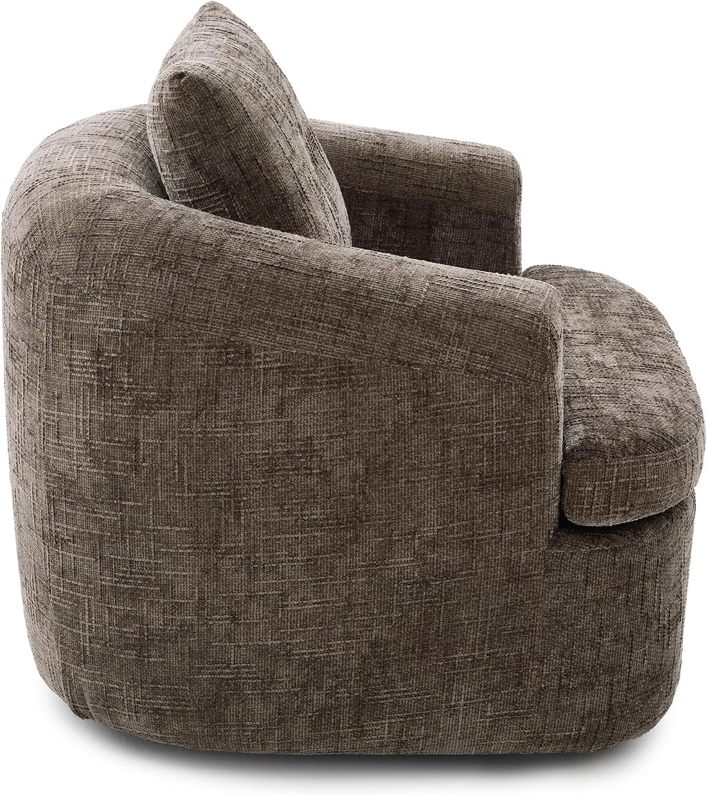 JIVOIT 360° Swivel Barrel Accent Chair, 36.6' Swivel Round Sofa Chair with Dual-Layer Cushion Design, Modern Upholstered Single Sofa for Living Room, Bedroom, Office and Hotel (Brown, 121)