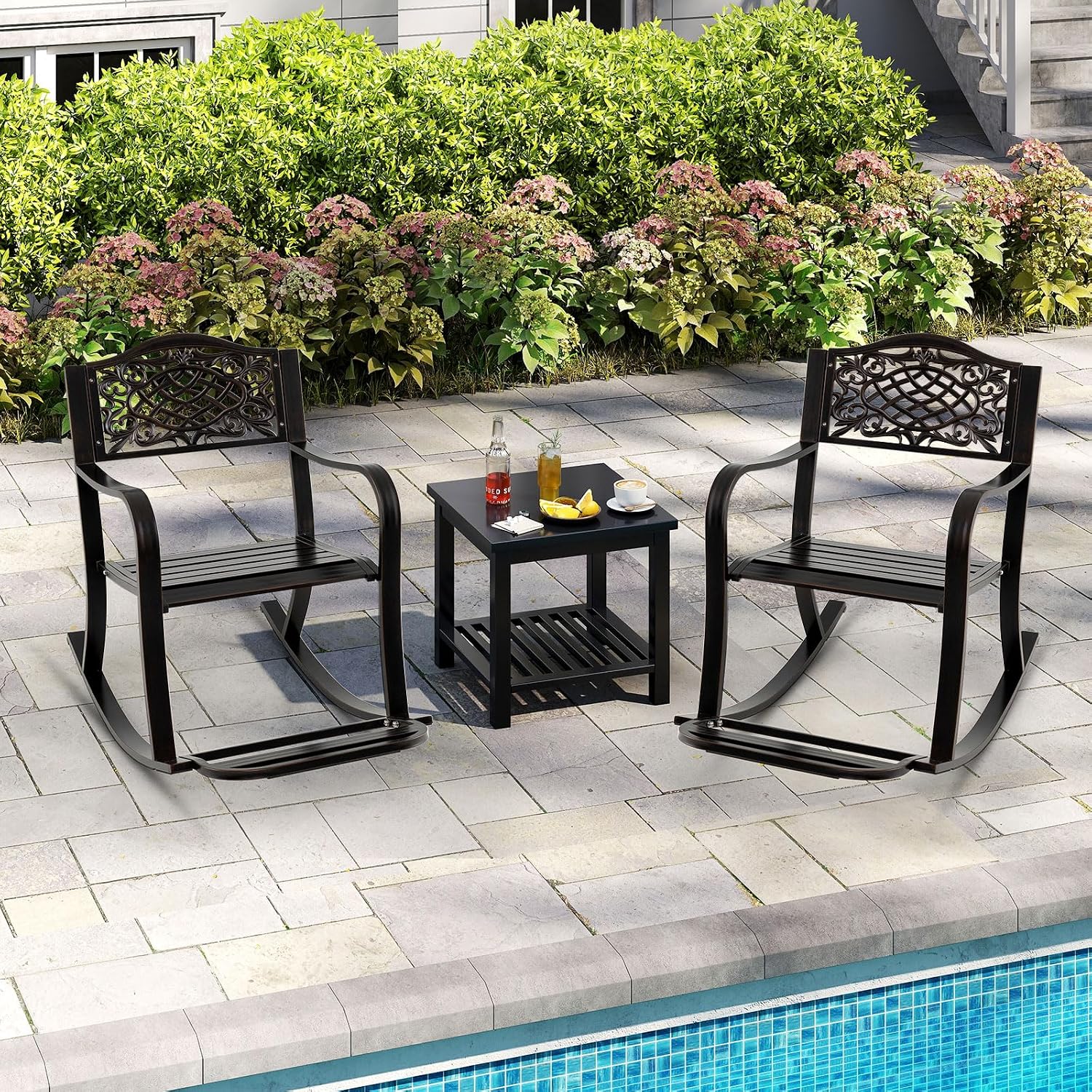 Giantex Patio Rocking Chair, Outdoor Cast Aluminum Rocker w/Footrest, Backrest & Curved Armrests, Heavy-Duty Metal Classic Rocking Leisure Seat for Backyard, Poolside, Balcony (Antique Brown,1)