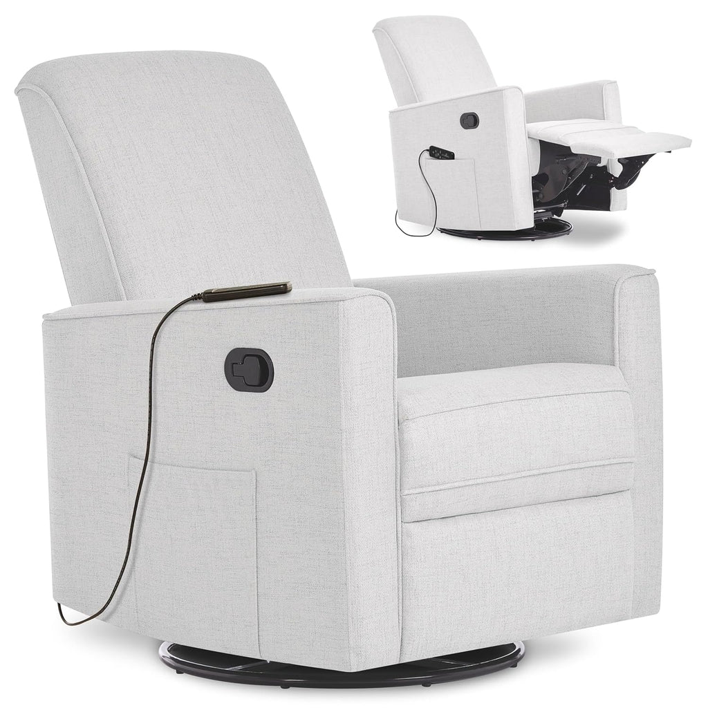 Evolur Raleigh Glider with Massager in Charcoal, Upholstered Plush Seating 360° Swivel Glider Rocking Chair, FSC Certified, Greenguard Gold & JPMA Certified Nursery Glider Recliner